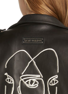 Women's Three Eyes Leather Biker Jacket Black