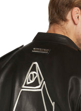 Men's Pyramid Leather Bomber Jacket Black