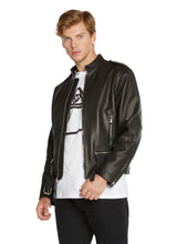 Men's Plain Leather Bomber Jacket Black