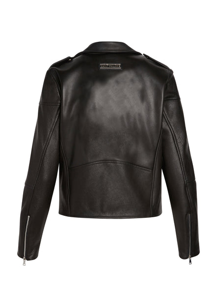 Men's Plain Leather Biker Jacket Black